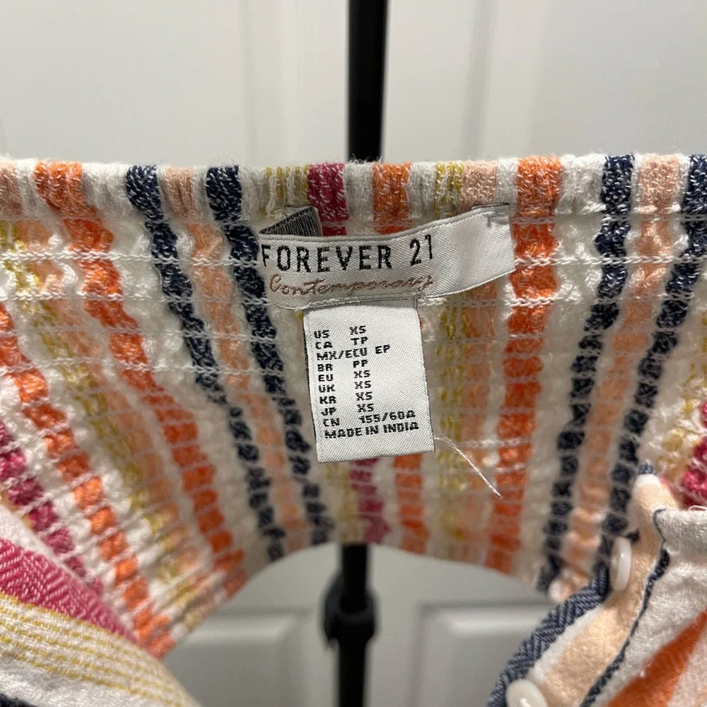 🛑 Forever 21 Vibrant Multicolor Striped Linen-blend Jumpsuit - Picture 7 of 7